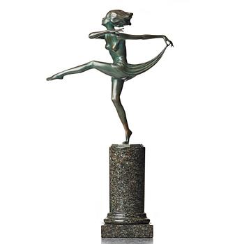 170. JOSEF LORENZL, a patinated bronze art déco sculpture of a dancer, Austria.