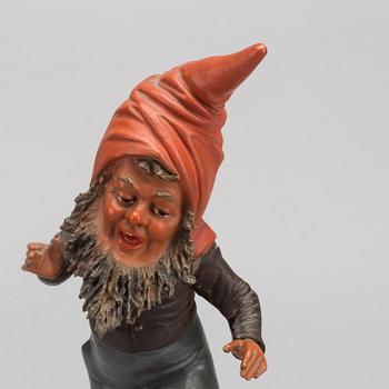 A German painted terracotta gnome early 1900's.
