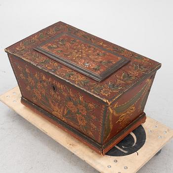 A painted provincial chest, Hälsingland, Sweden, dated 1819.