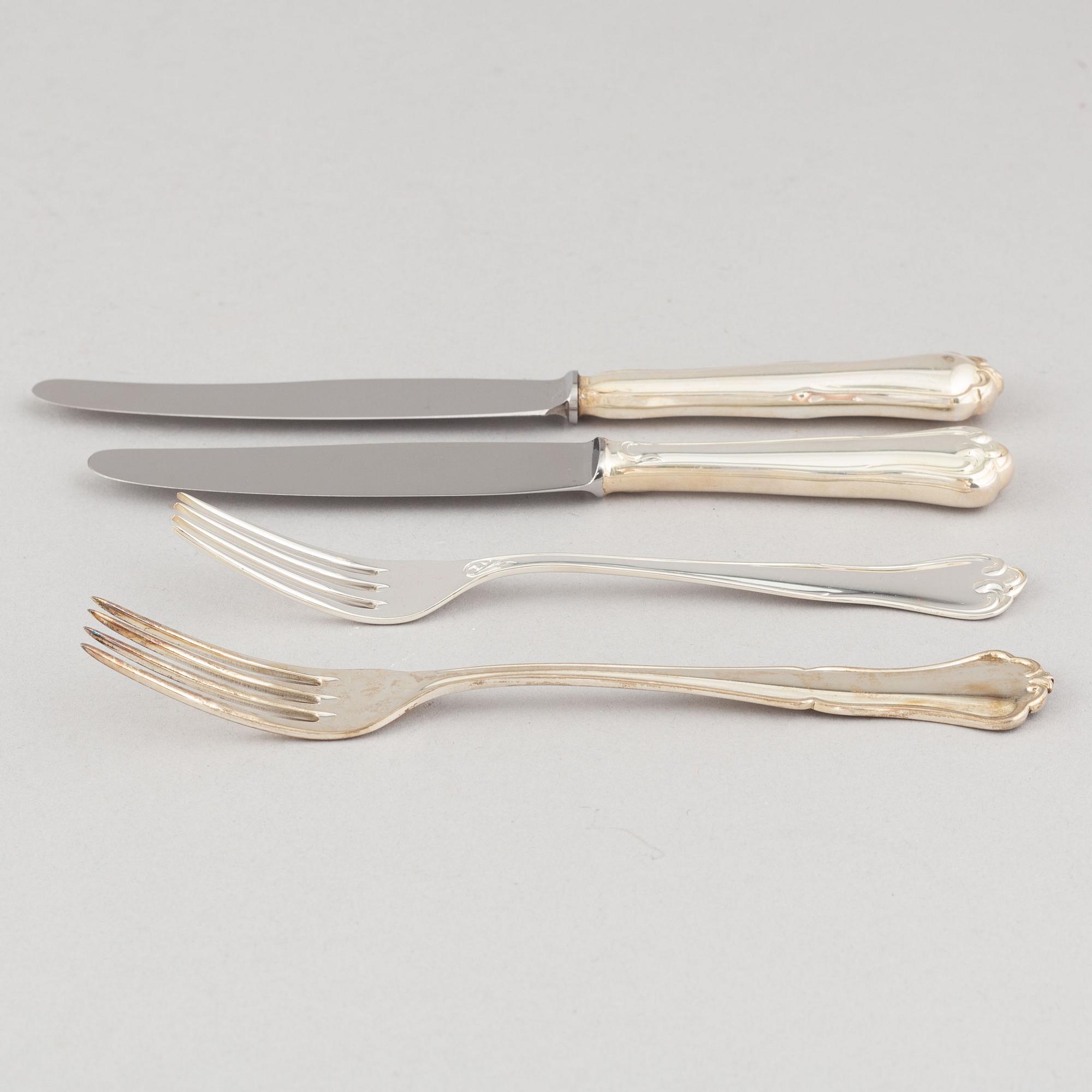 Bestickuppsättningar, 24+12 delar, silver, MEMA Guld & Silver, Lidköping 1977 och CG Hallberg, Stockholm 1959.