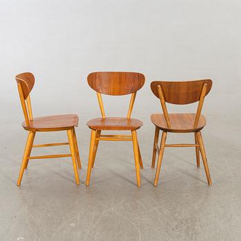 Stolar, teak och bok, 6 st, 1950-60-tal.