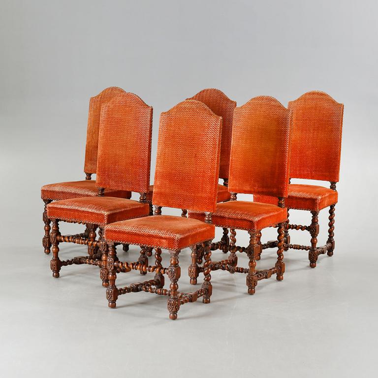 Six chairs in baroque style, made around year 1900.