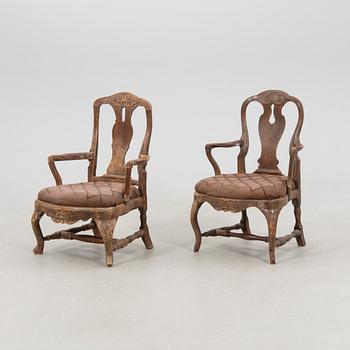Armchairs, two pieces, Rococo, mid-18th century.