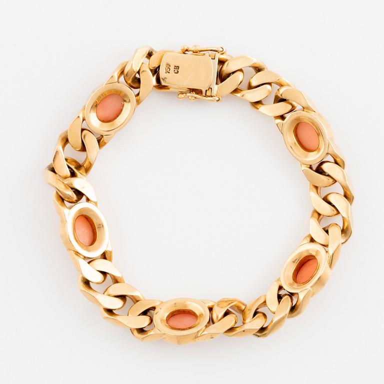 Bucherer armband 18K guld med korall och runda briljantslipade diamanter.