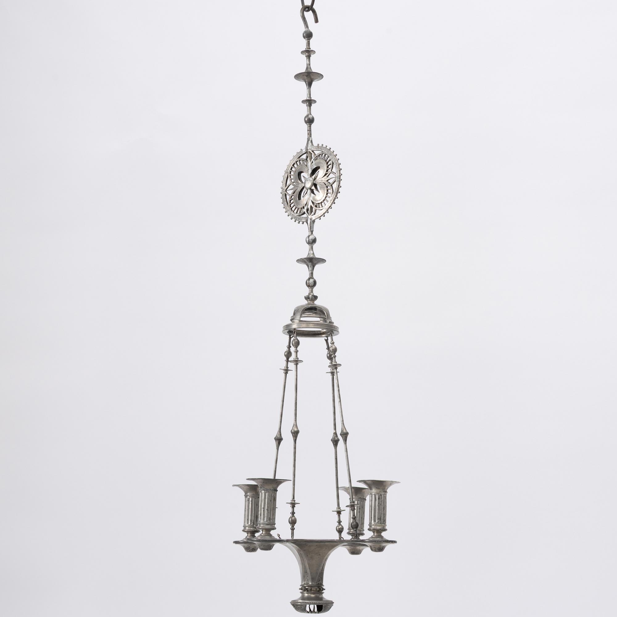 Ferdinand Boberg, a pewter chandelier, Santessons Tenngjuteri, Stockholm 1904.