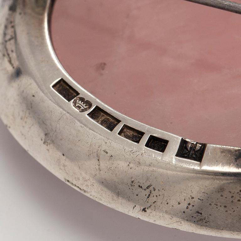 Pendant / brooch, cabochon cut rose quartz, silver, Kaunis Koru, Helsinki 1961.