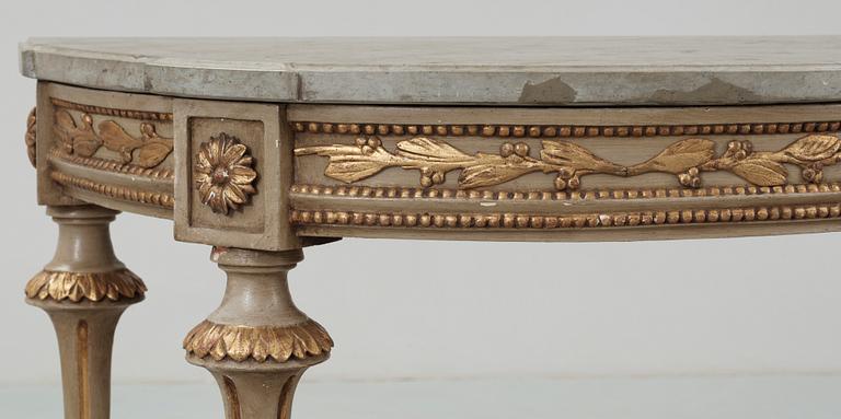 KONSOLBORD, två stycken. Gustavianskt samt  stil. Märkt 1902.