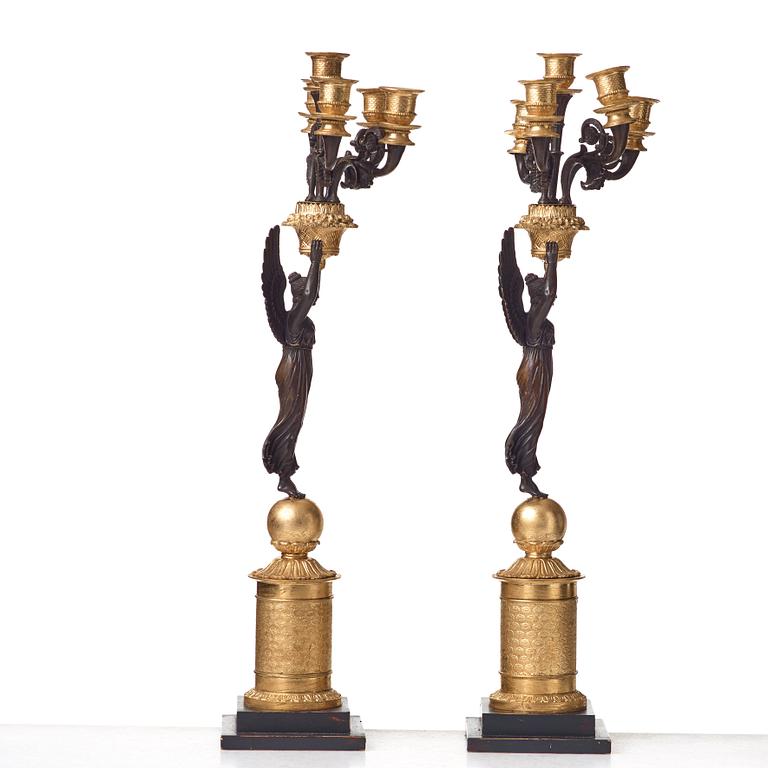 A pair of Empire early 19th century five-light candelabra by Pierre Chibout.