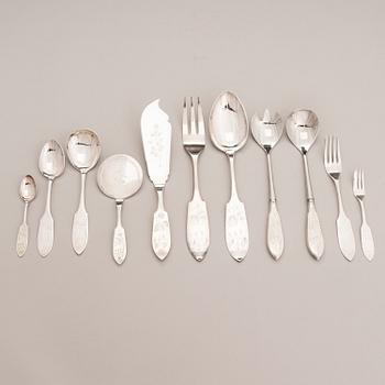 A 30-piece set of 'Torne River Valley' silver cutlery with engraved floral decoration, Sweden 1976-97.