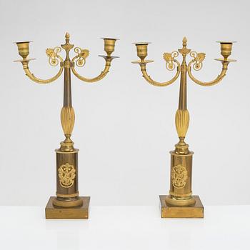 A pair of brass candelabra, early 20th century.