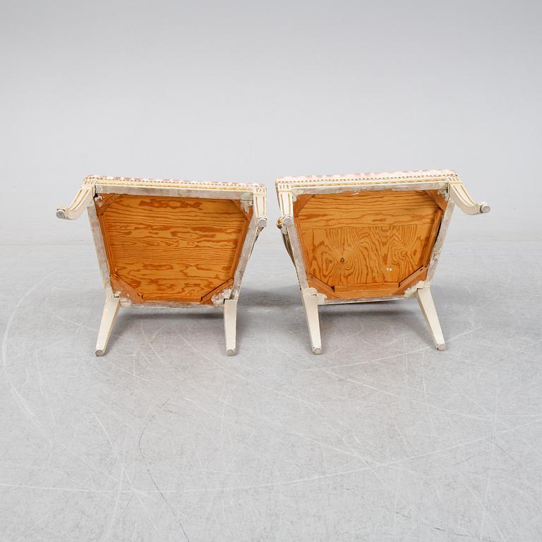 A pair of late Gustavian armchairs, 19th Century.