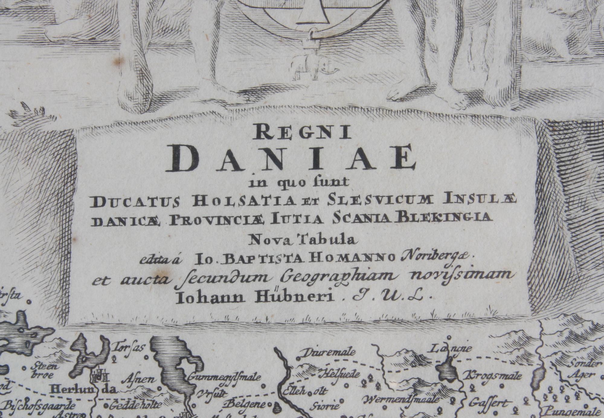 KARTA, Danmark. Kolorerad,  Joh. Homan, 1700-tal.