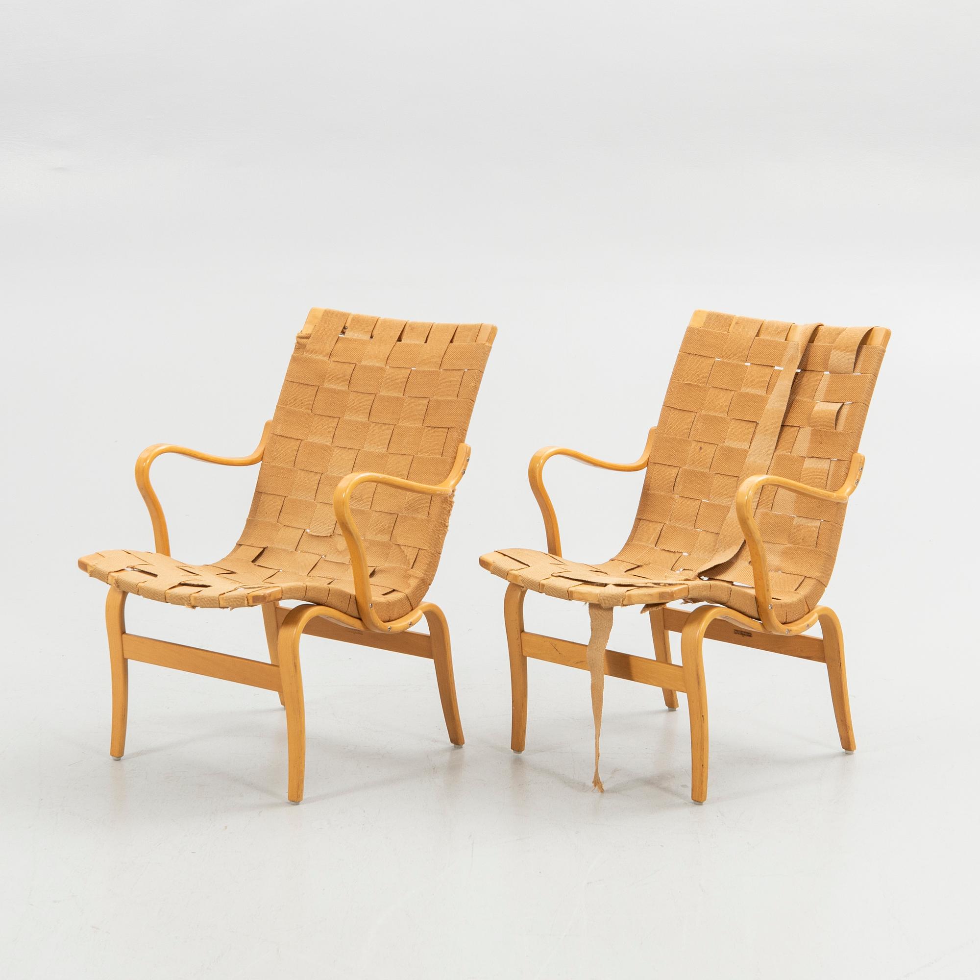 Bruno Mathsson, Armchairs, 6 pcs, "Eva", Karl Mathsson Company, Värnamo 1962.