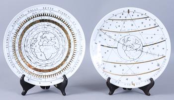 TALLRIKAR, 2 st, porslin, "Astronomici", Fornasetti.