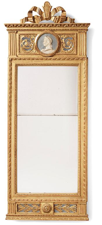 A late Gustavian giltwood mirror, Stockholm, late 18th century.