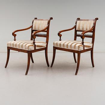 KARMSTOLAR, 1 par, senempire, 1800-talets mitt.