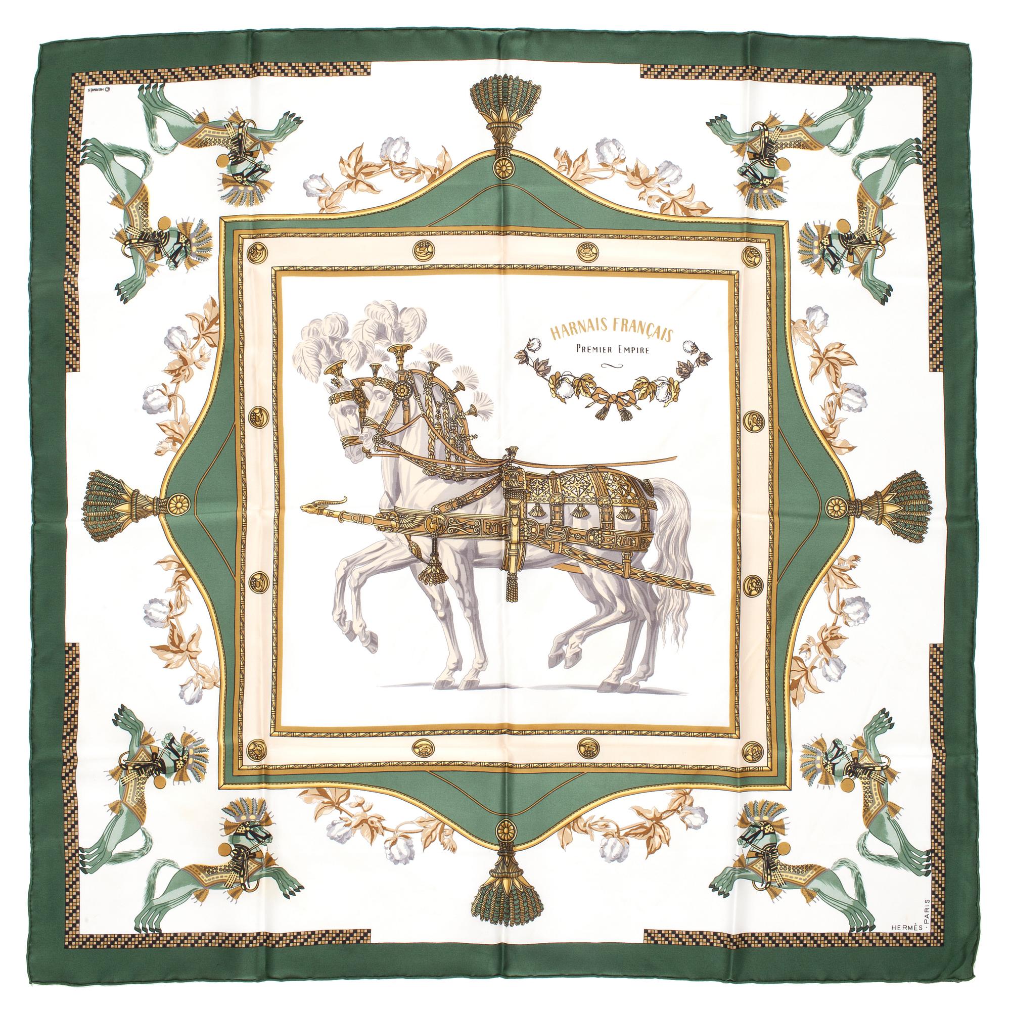 HERMÈS, silk scarf, "Harnais Français Premier Empire".