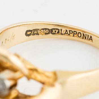 Lapponia ring 18K guld med åttkantslipade diamanter, 1975.