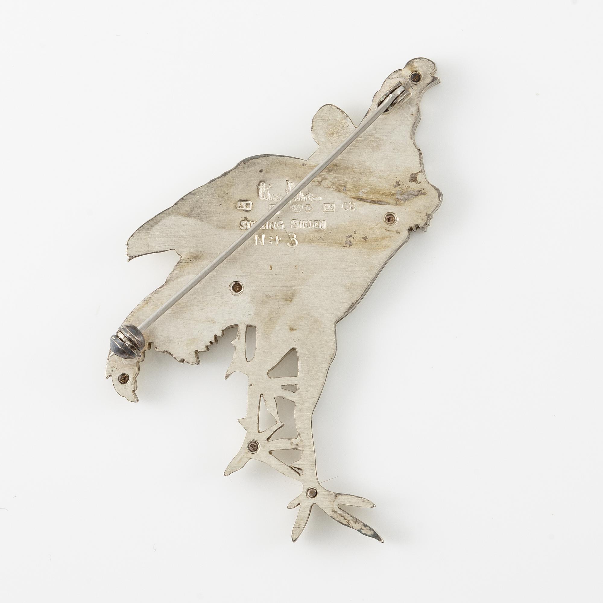 Wiwen Nilsson, a brooch, sterling silver, in the form of roosters, Lund 1959.