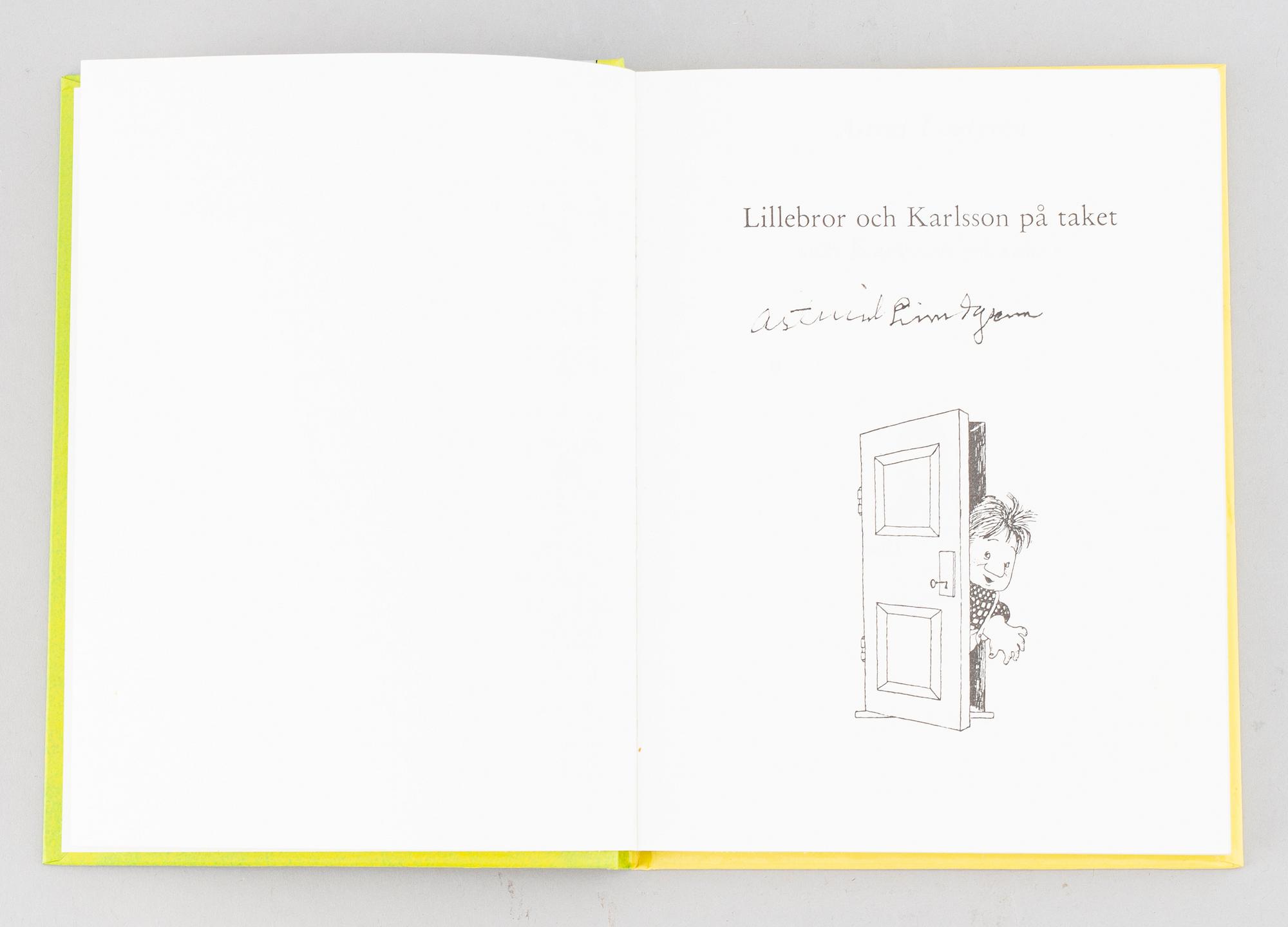 BOK, "Lillebror och Karlsson på taket", Signerad samt stenograferad.