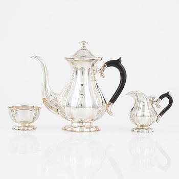 A three-piece silver coffee set, Swedish import mark, mid 20th century.