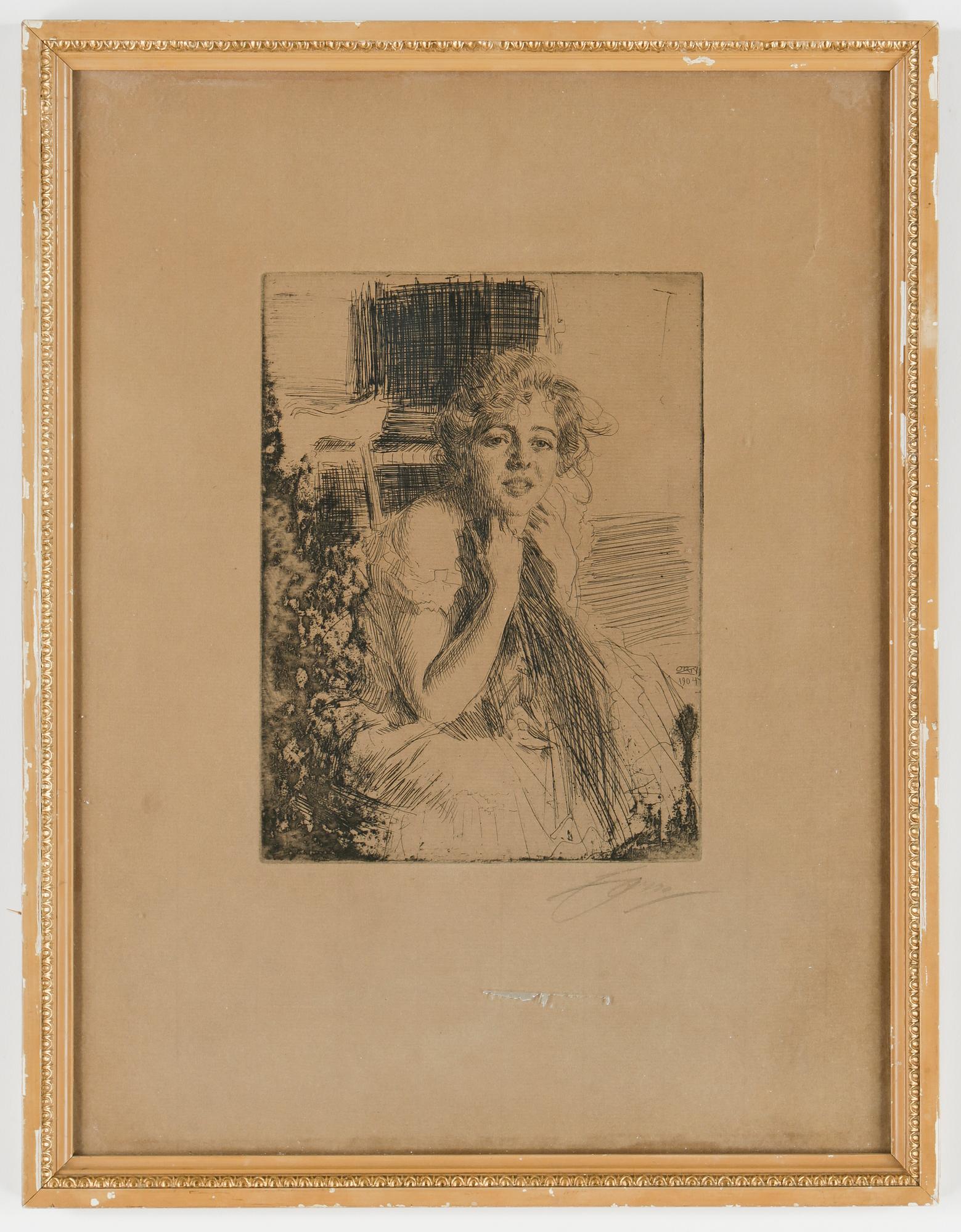 ANDERS ZORN, etsning, utförd 1904, signerad med blyerts.