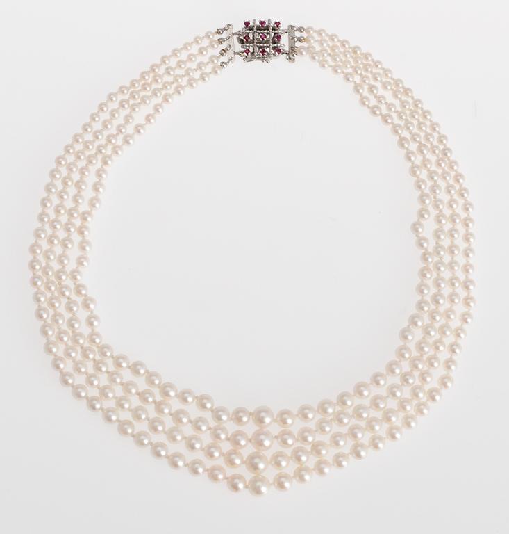 NECKLACE, 4-strands cultured pearls, 3,8-7,3 mm.