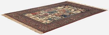 An antique pictoral Isfahan carpet, Central Persia, "Yusuf & Zuleika", c. 208 x 142 cm.