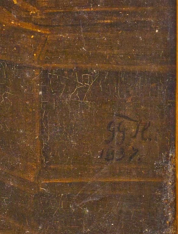 OKÄND KONSTNÄR, olja på pannå, otydligt monogramsignerad och daterad 1837.
