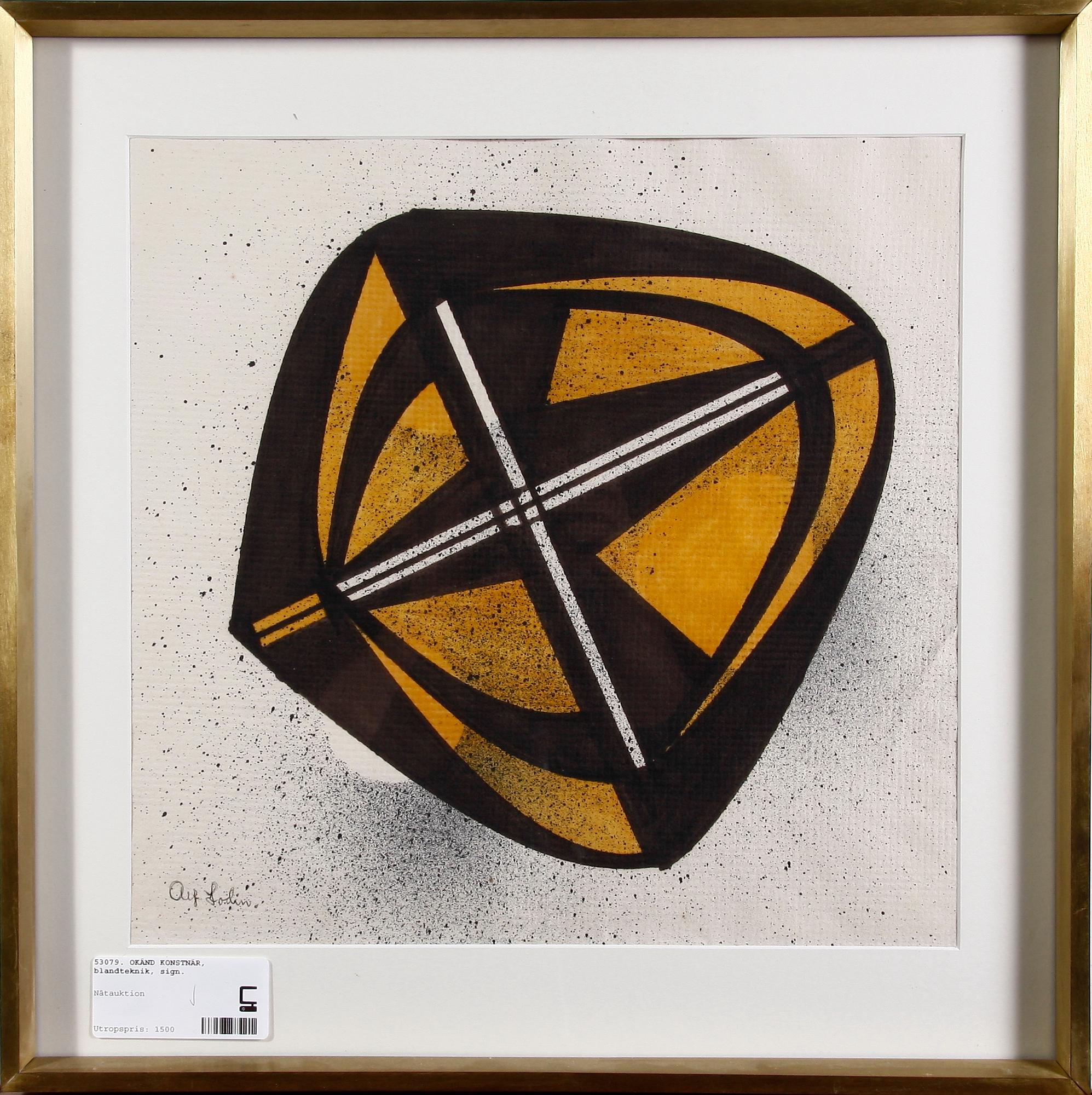 OKÄND KONSTNÄR, blandteknik, sign Alf Lodin.