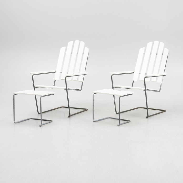 Sun chairs with footstool, a pair, "A3", Grythyttan Stålmöbler, 21st century.