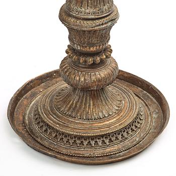 A copper alloy temple lamp, Nepal, circa 1900.