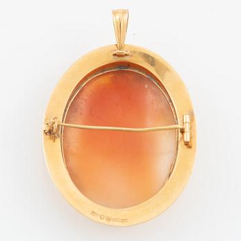 Brosch/hänge, 18K guld med snäckskalscamé.