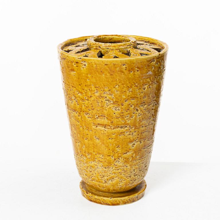 Gunnar Nylund, a set of three chamotte stoneware vases and a lamp base, Rörstrand 1930s-40s.