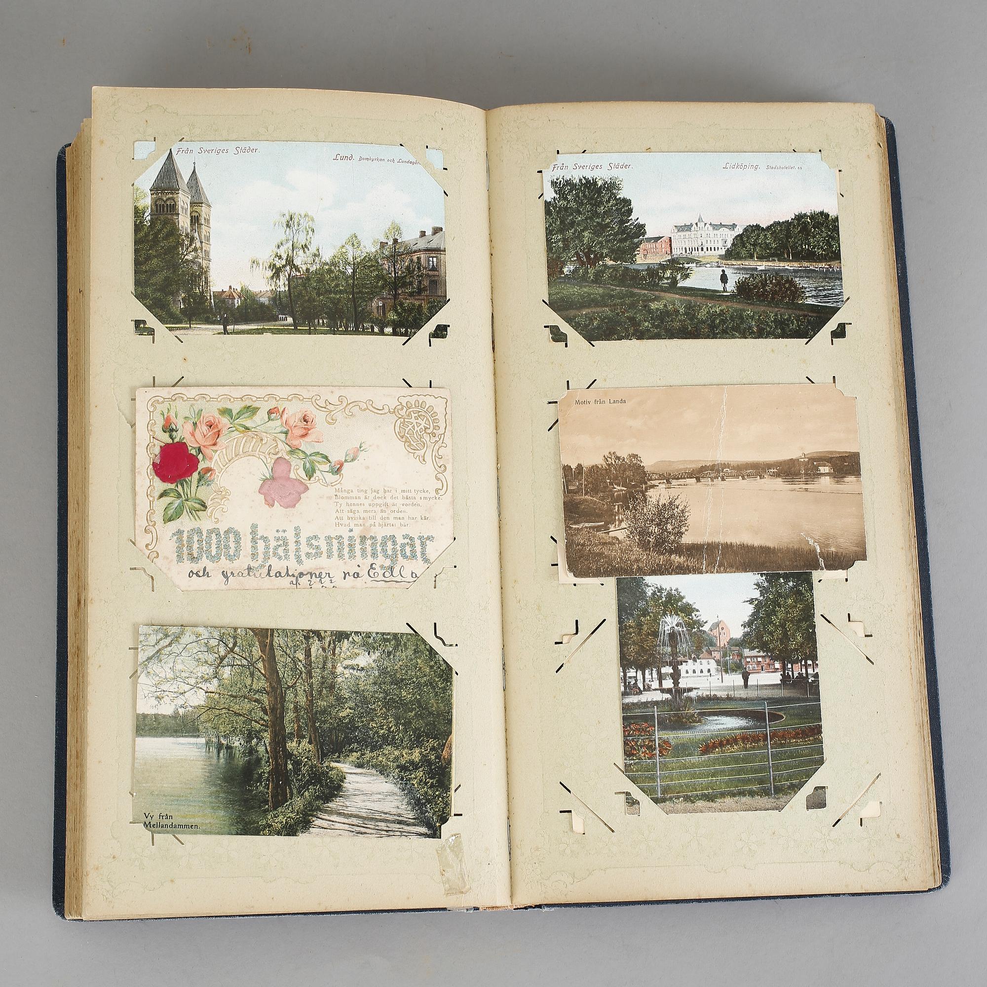 VYKORTSALBUM, tidigt 1900-tal, omkring 100 bilder.