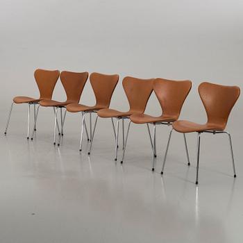ARNE JACOBSEN, a set of six Sjuan chairs, Denmark later part of the 20th century.