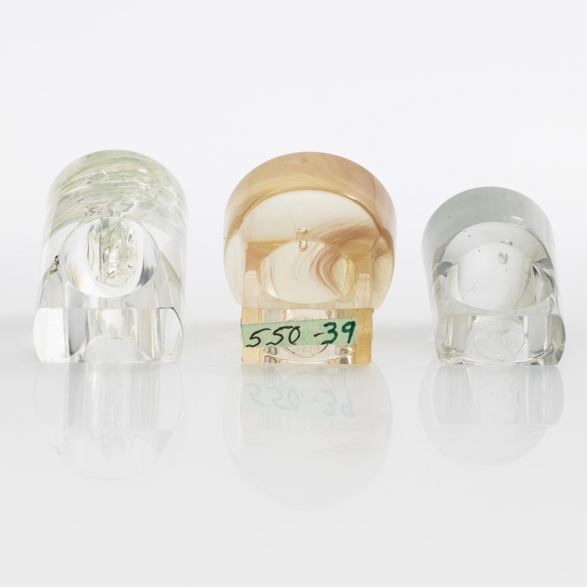 Siv Lagerström, three acrylic rings, 1970s.