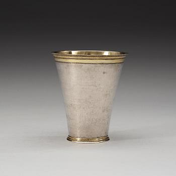 A Swedish early 18th century parcel-gilt beaker, marks of Sven Wallman, Göteborg 1707.