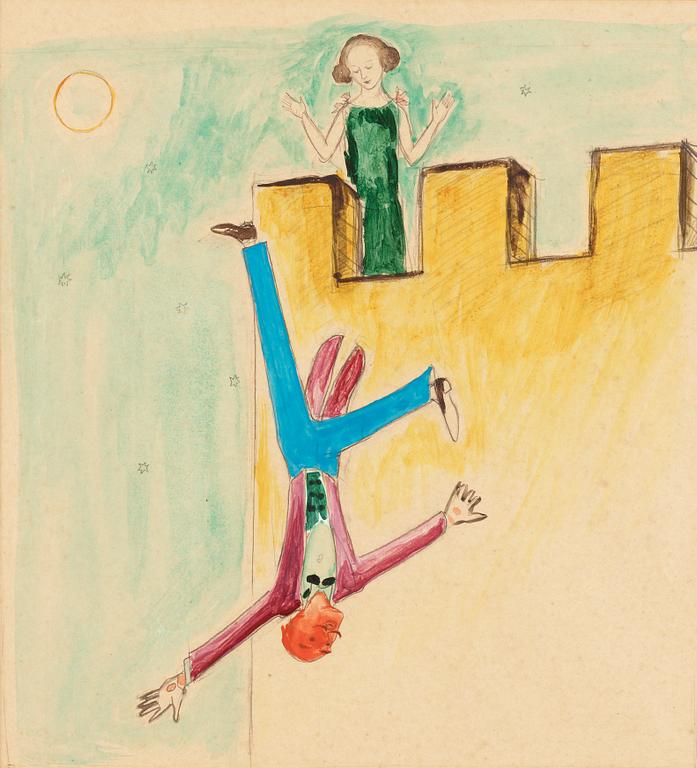 Nils von Dardel, "Dandyn faller från tornet" (the Dandy falling from the tower).