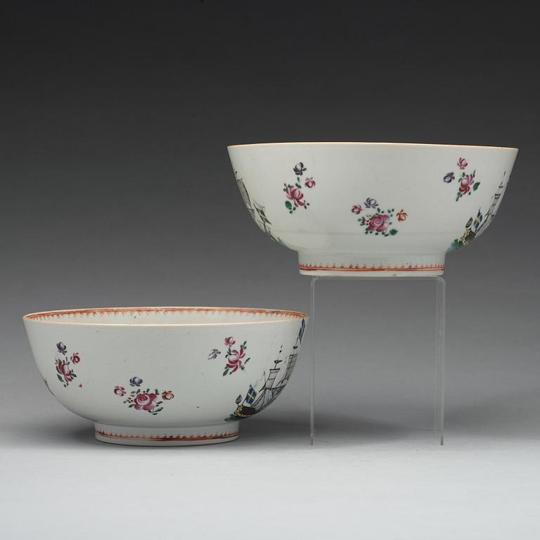 A pair of 'European Subject' punch bowls, Qing dynasty, Qianlong (1736-95).