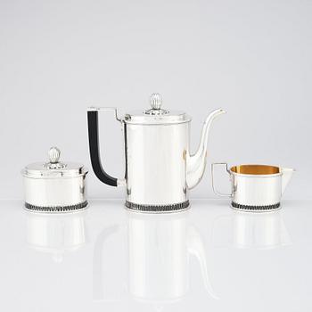 Carl Fredrik Carlman, a set of three pcs coffee service Stockholm 1947, silver.