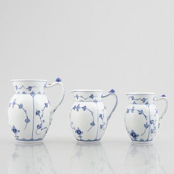 Three 'Blue Fluted' / 'Musselmalet' porcelain milkjugs, Royal Copenhagen, model 159, 450, 459, 1893-1900 and later.