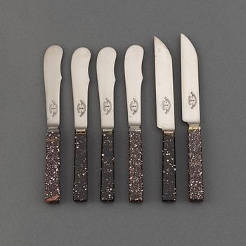 Six knivex with pophyry handles, from  E. Jernmanuf. Aktiebolag, Eskilstuna,