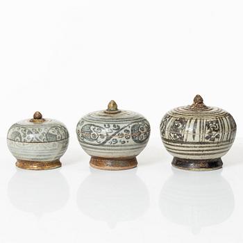 Six ceramic jars with covers, South East Asian, 17th and 19th century.