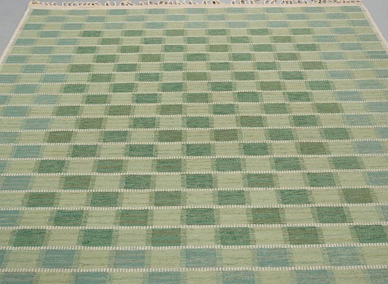 Barbro Nilsson, A CARPET, Schackrutan grön", flat weave, ca 267 x 206,5 cm, signed AB MMF BN.