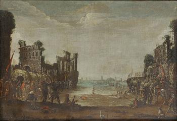 Italian artist, 17th Century. Battle on the outskirts of Rome.