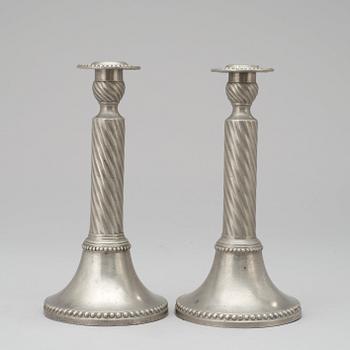 A pair of Gustavian pewter candlesticks by E. P. Krietz 1786.