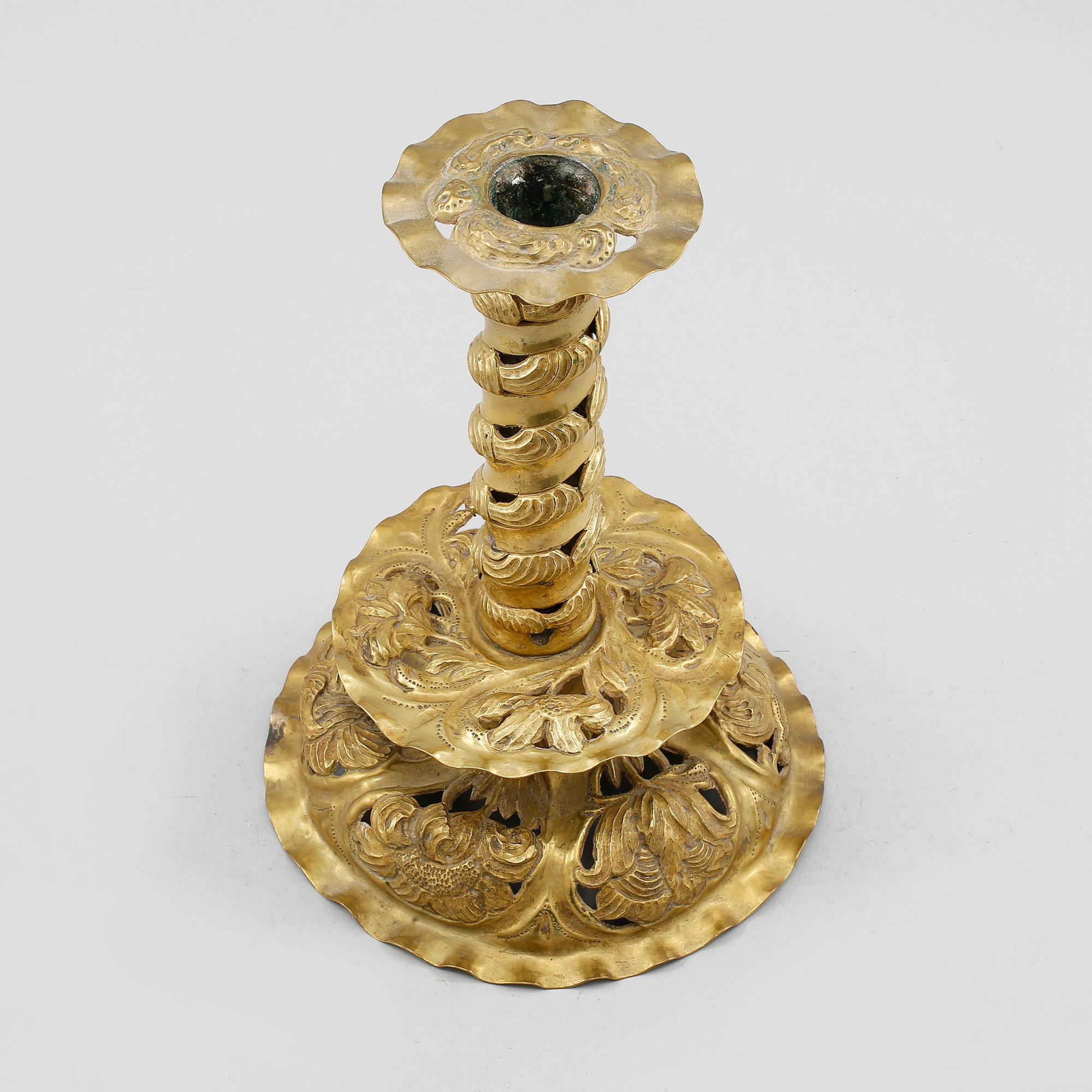LJUSSTAKE, mässing, barockstil, omkring sekelskiftet 1900.