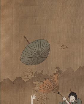 RULLMÅLNINGAR, sex stycken, tusch och färg på papper. Japan, Meiji (1868-1912).