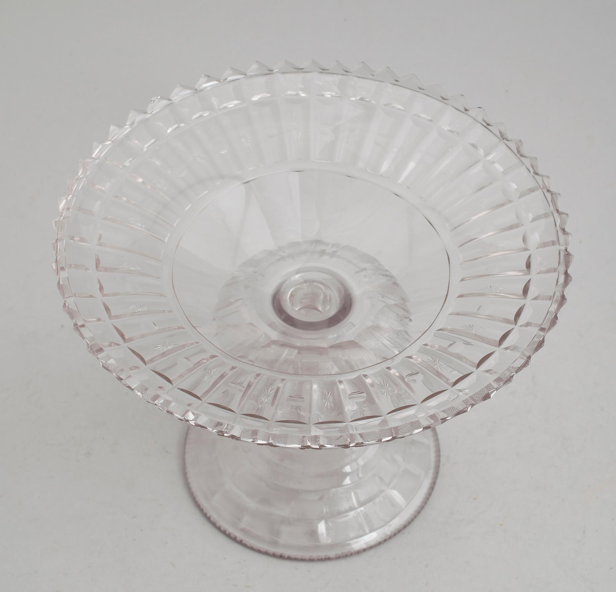 SKÅL PÅ FOT, 2 delar, glas, 1900-talets första hälft.